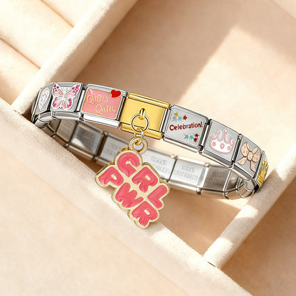 New queen crown pattern stainless steel bracelet - handmade diy italian modular bracelet - personalized gift