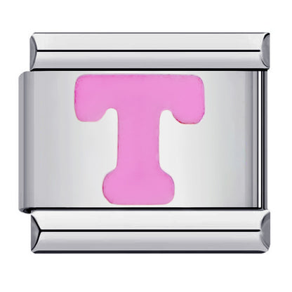 Pink Enamel Alphabet Stainless Steel Italian Charm Links
