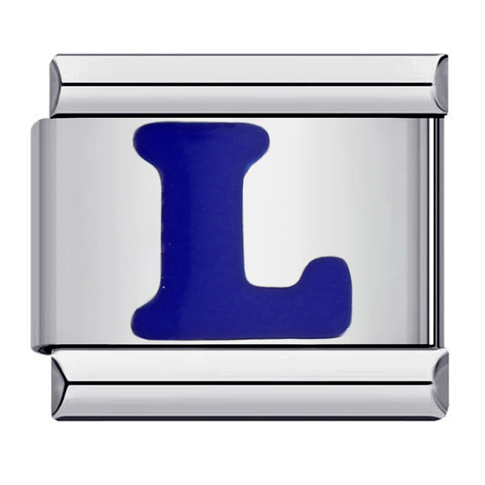 Blue Enamel Alphabet Stainless Steel Italian Charm Links