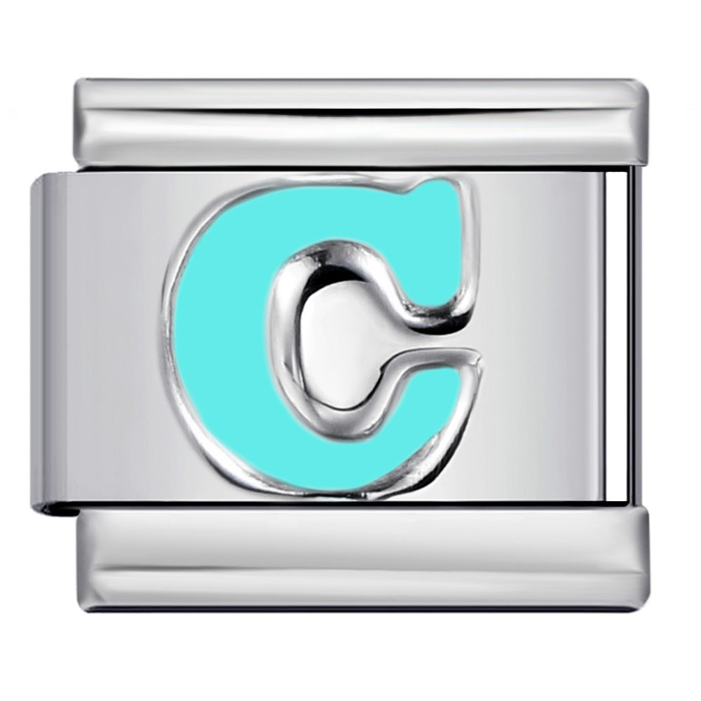 Sky Blue Letter Italian Charm Stainless Steel DIY Charms