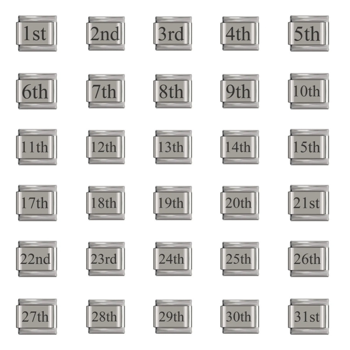 Laser Engraved Date Stainless Steel Italian Charm Links