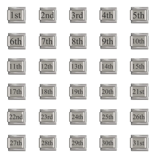 Laser Engraved Date Stainless Steel Italian Charm Links