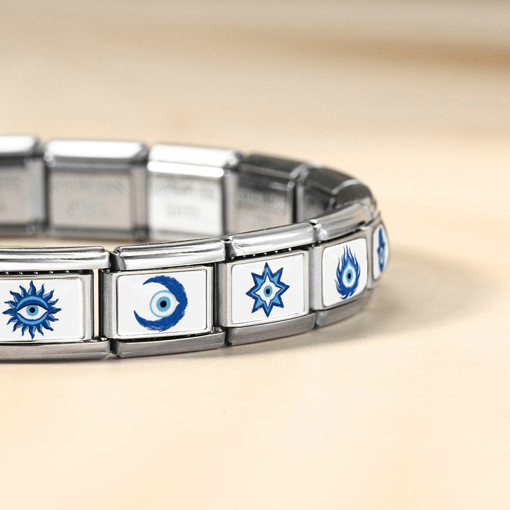 Blue devil's eye module bracelet - detachable diy stainless steel link bracelet chain accessories wholesale