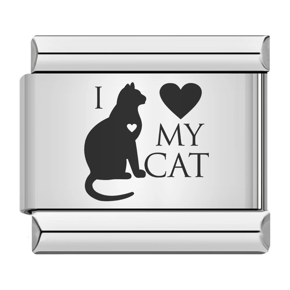 Laser Engraved Cat Paw Dog Stainless Steel Italian Charm Links