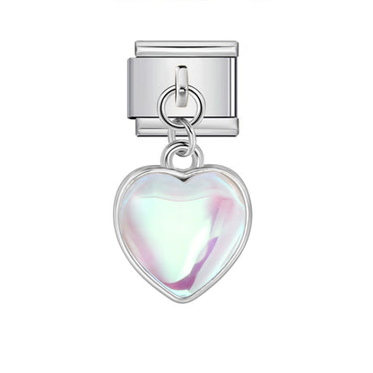 Colorful Heart Moon Bow Pendant Stainless Steel Italian Charm Links