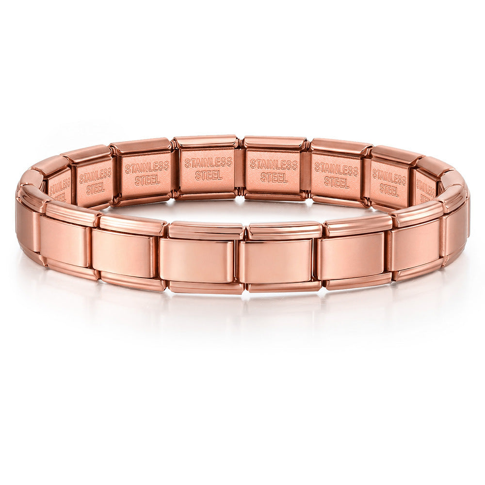 Stainless Steel Vacuum IP Plated Italian Module Bracelet Foundation Elastic Strap Chain Italian Charm