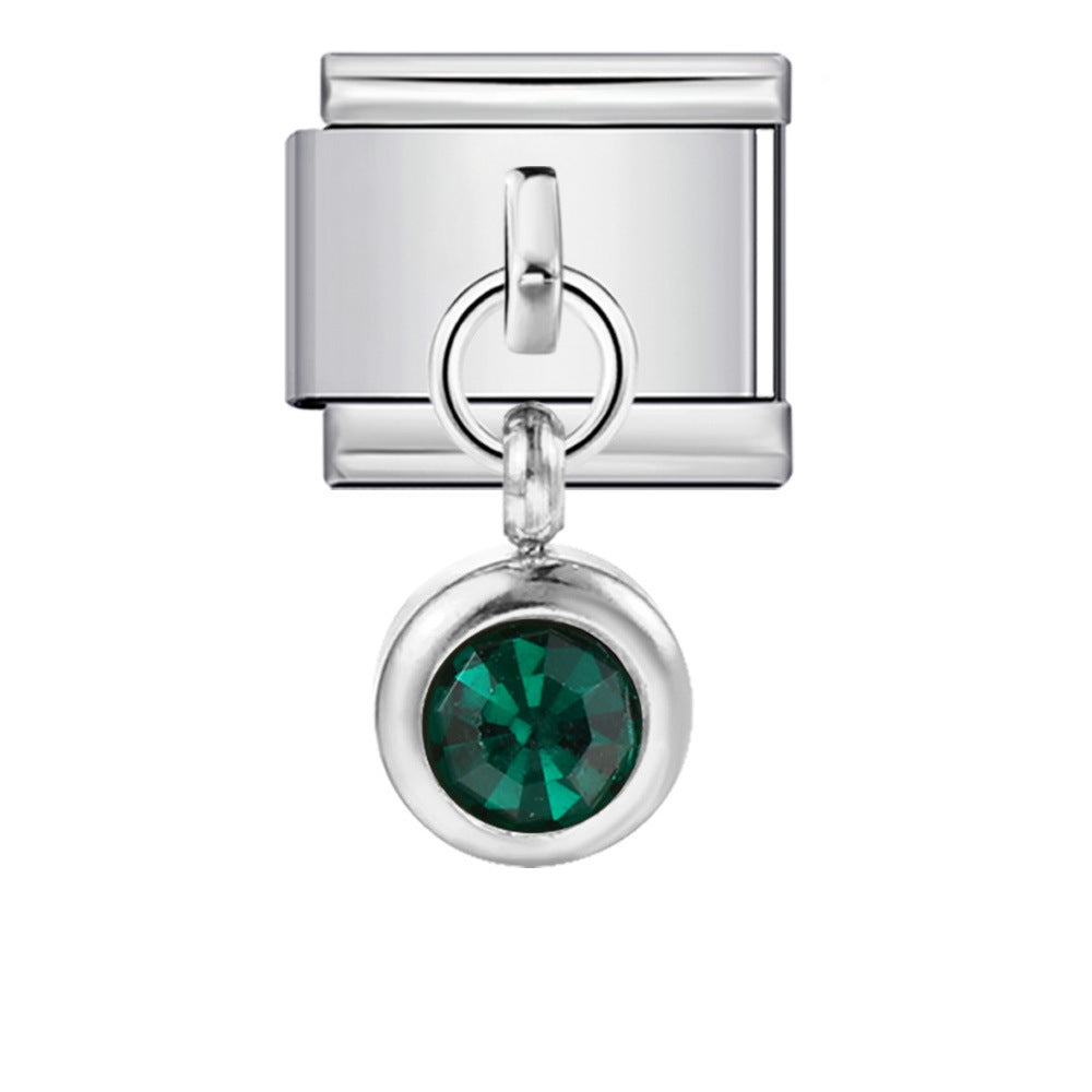 Colorful birthstone gold and silver base round pendant italian module stainless steel hook fashionable versatile bracelet