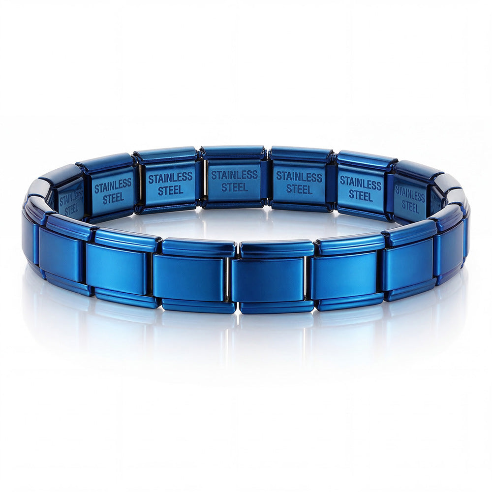 Stainless Steel Vacuum IP Plated Italian Module Bracelet Foundation Elastic Strap Chain Italian Charm