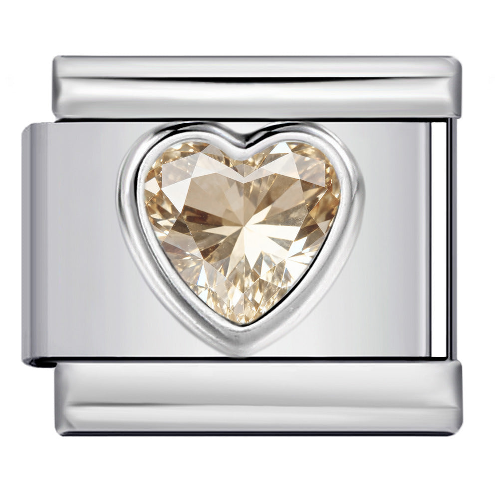 Heart Micro Paved Color Stone Italian Charm Stainless Steel