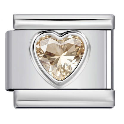 Heart Micro Paved Color Stone Italian Charm Stainless Steel