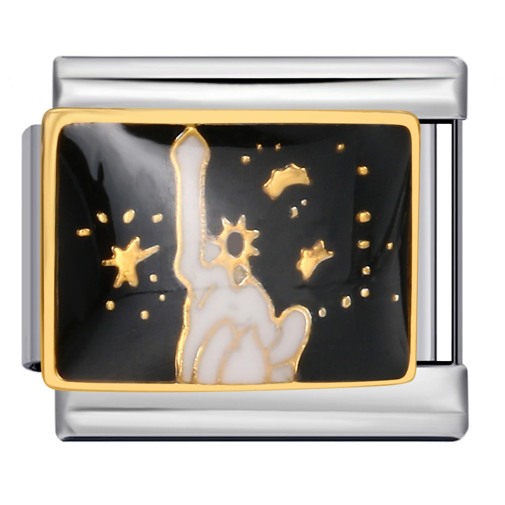 Black gold-plated oil drop cartoon DIY Italian module bracelet, personalized welding pattern stainless steel bracelet