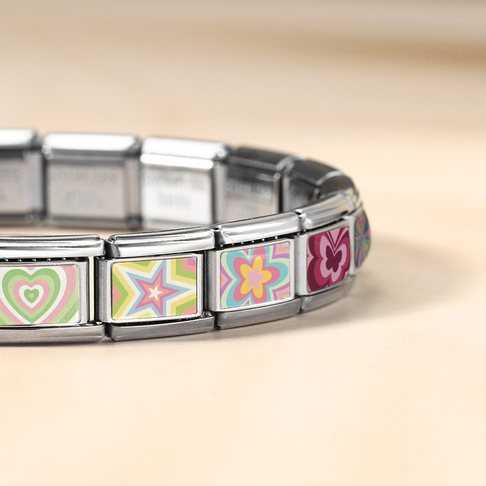 New colorful pattern Italian module bracelet DIY splicing stainless steel bracelet strap chain accessories