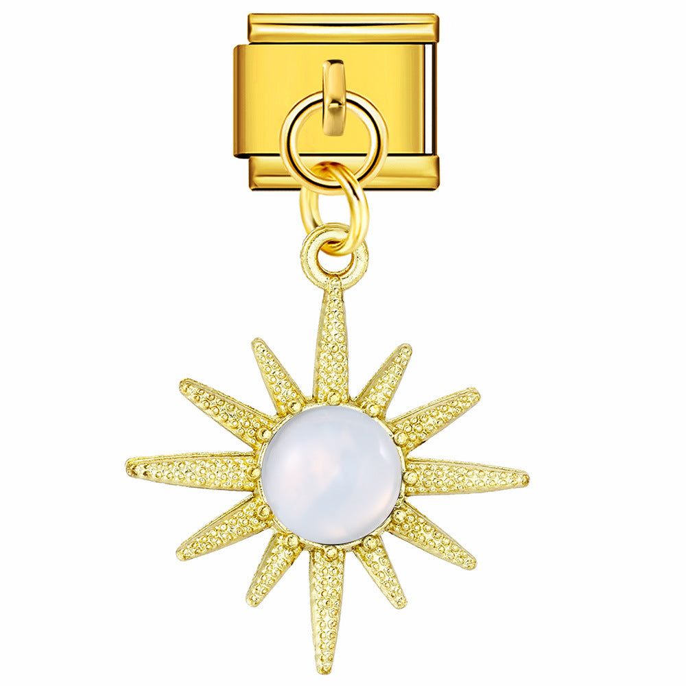 Love flower pendant Italian module bracelet, single hook stainless steel elastic splicing strap chain