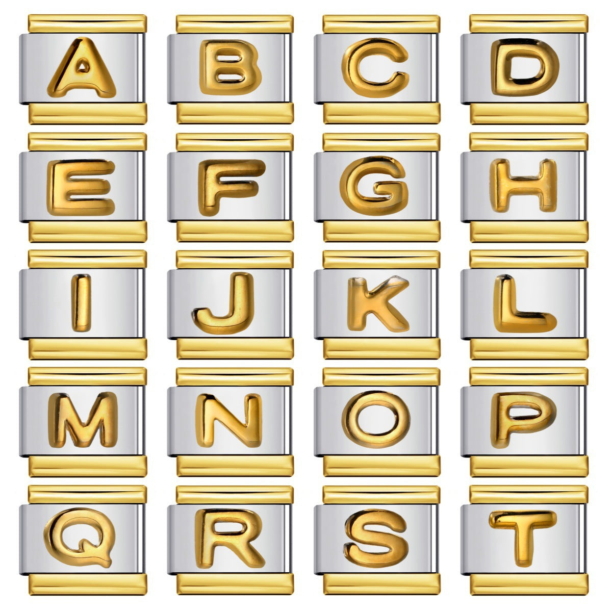 Cross-border explosive convex English alphabet collection series, stainless steel gold-plated DIY Italian module bracelet