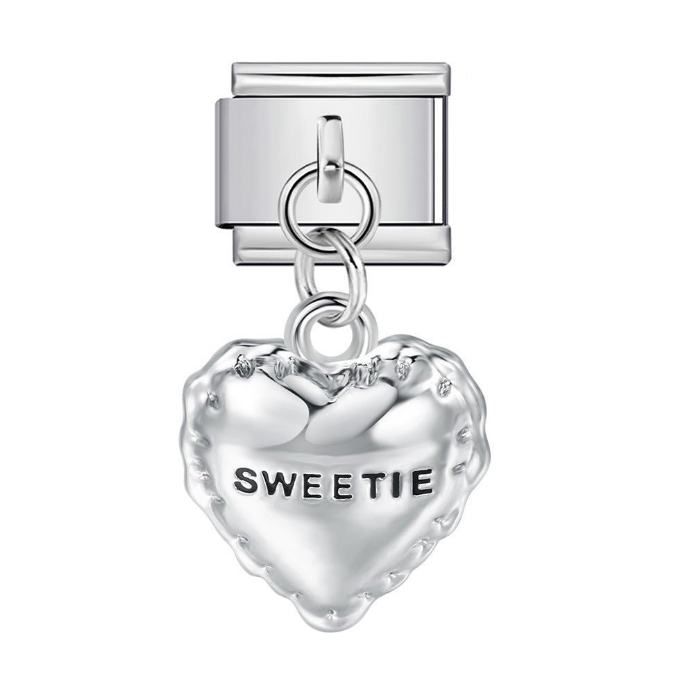 Silver Base Micro Pave Zircon Cute Pendant Italian Charm Links
