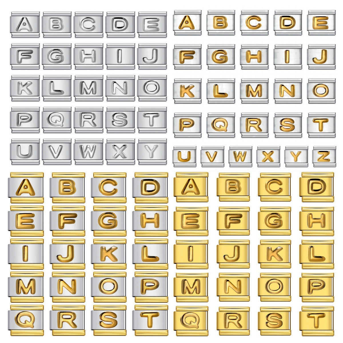 Cross-border explosive convex English alphabet collection series, stainless steel gold-plated DIY Italian module bracelet