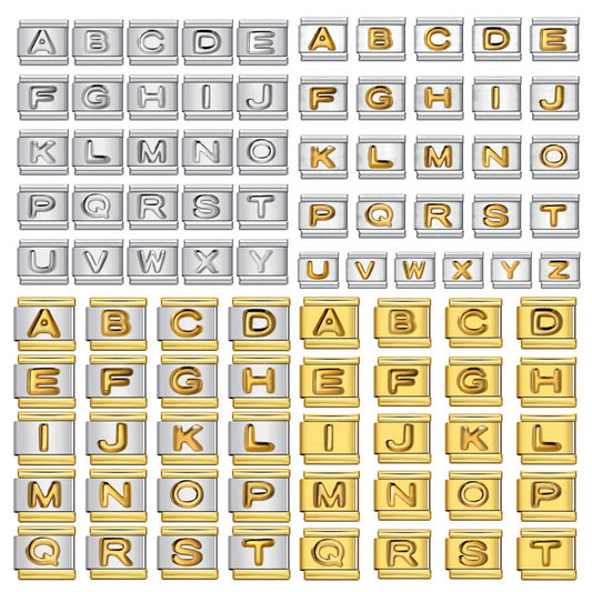 Cross-border explosive convex English alphabet collection series, stainless steel gold-plated DIY Italian module bracelet