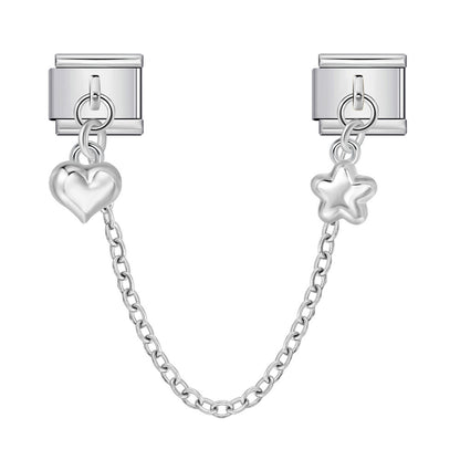 New silver double pendant italian modular bracelet - stainless steel hook diy stretchable link chain
