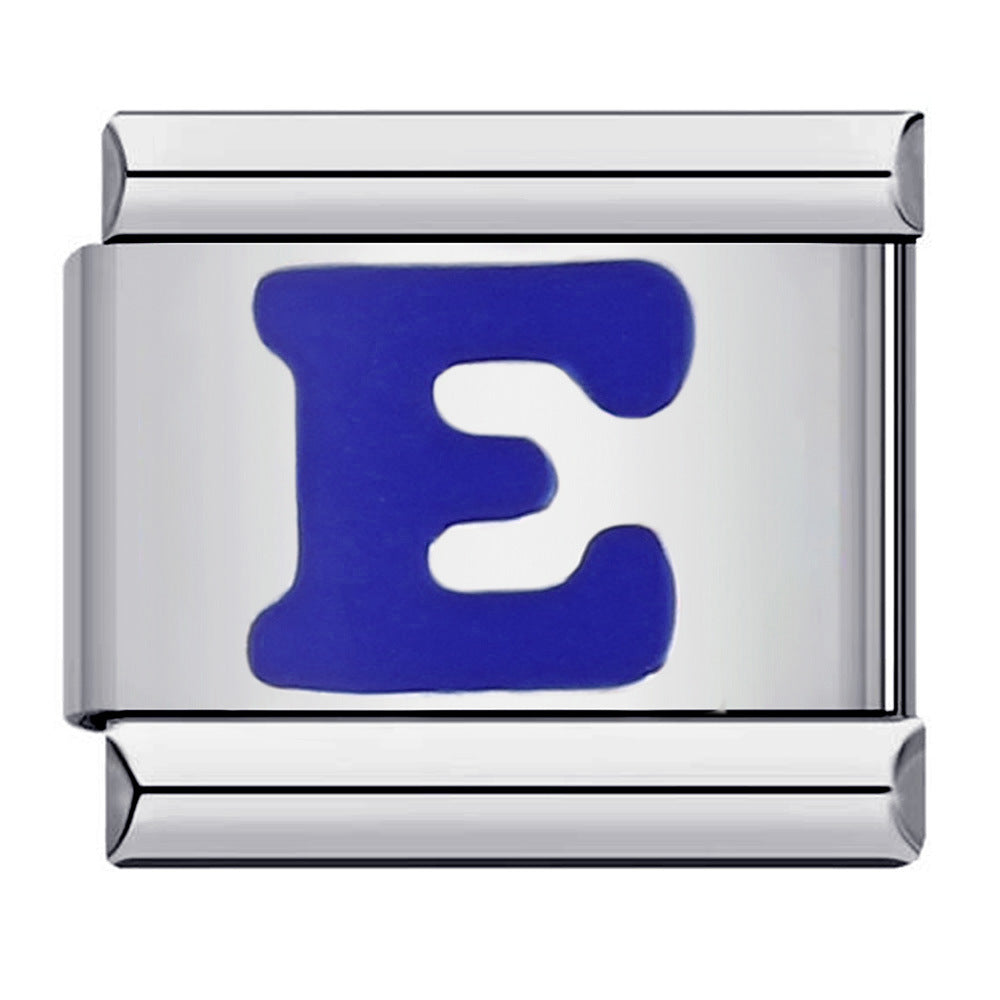 Blue Enamel Alphabet Stainless Steel Italian Charm Links