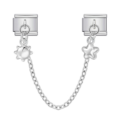 New silver double pendant italian modular bracelet - stainless steel hook diy stretchable link chain