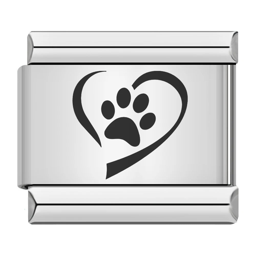 Laser Engraved Cat Paw Dog Stainless Steel Italian Charm Links