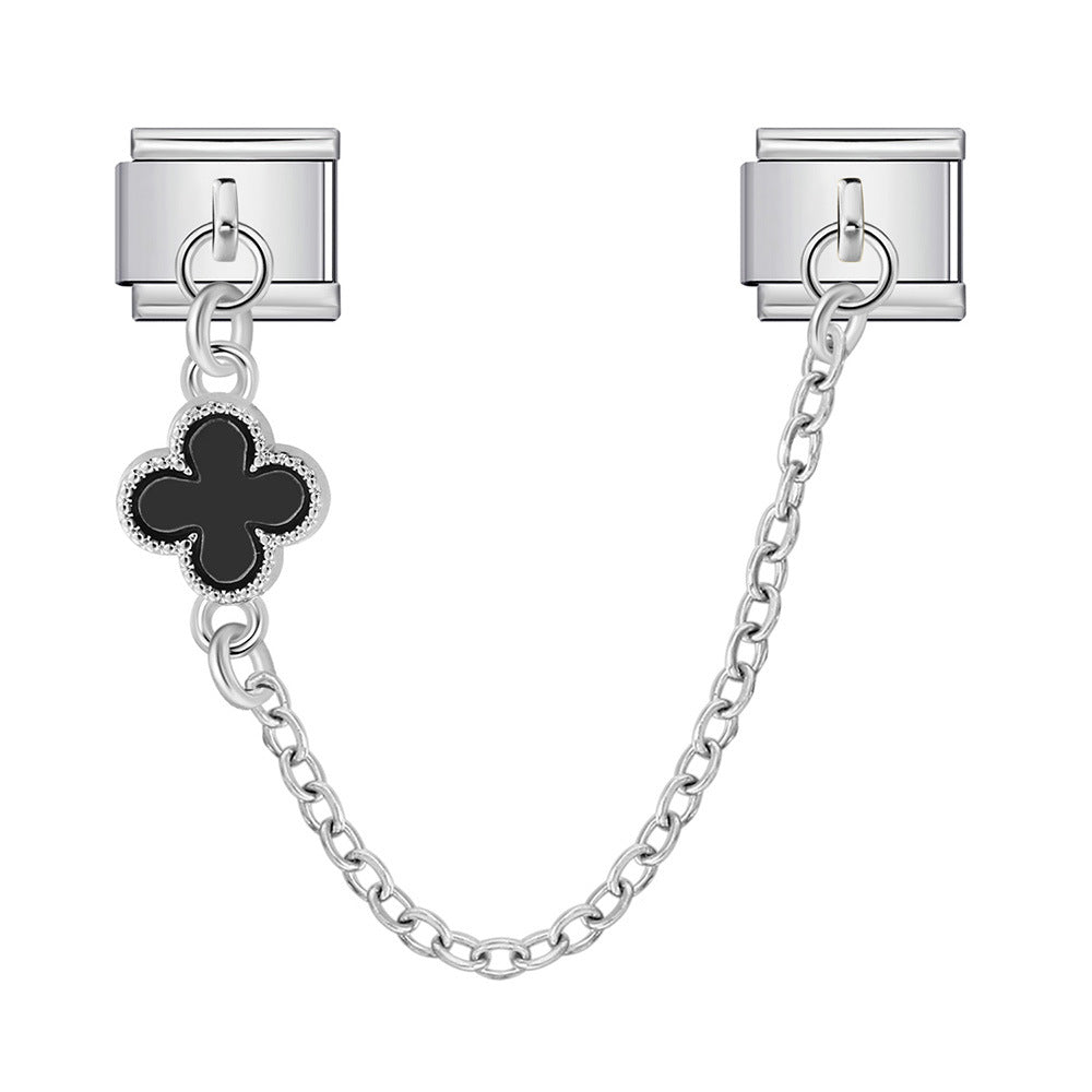 Double Hook Heart Pendant Stainless Steel Italian Charm Links