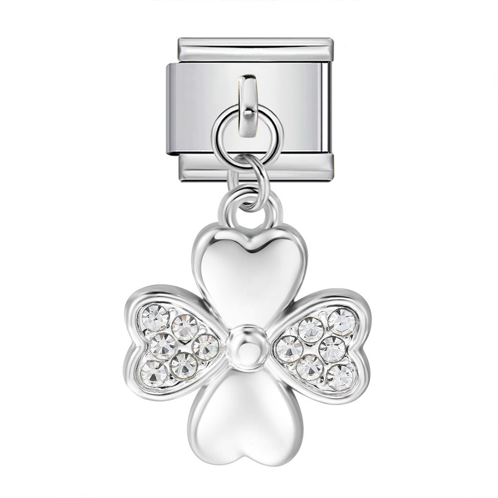 Colorful Heart Moon Bow Pendant Stainless Steel Italian Charm Links