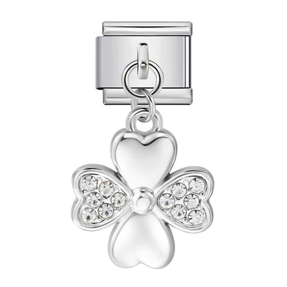 Colorful Heart Moon Bow Pendant Stainless Steel Italian Charm Links