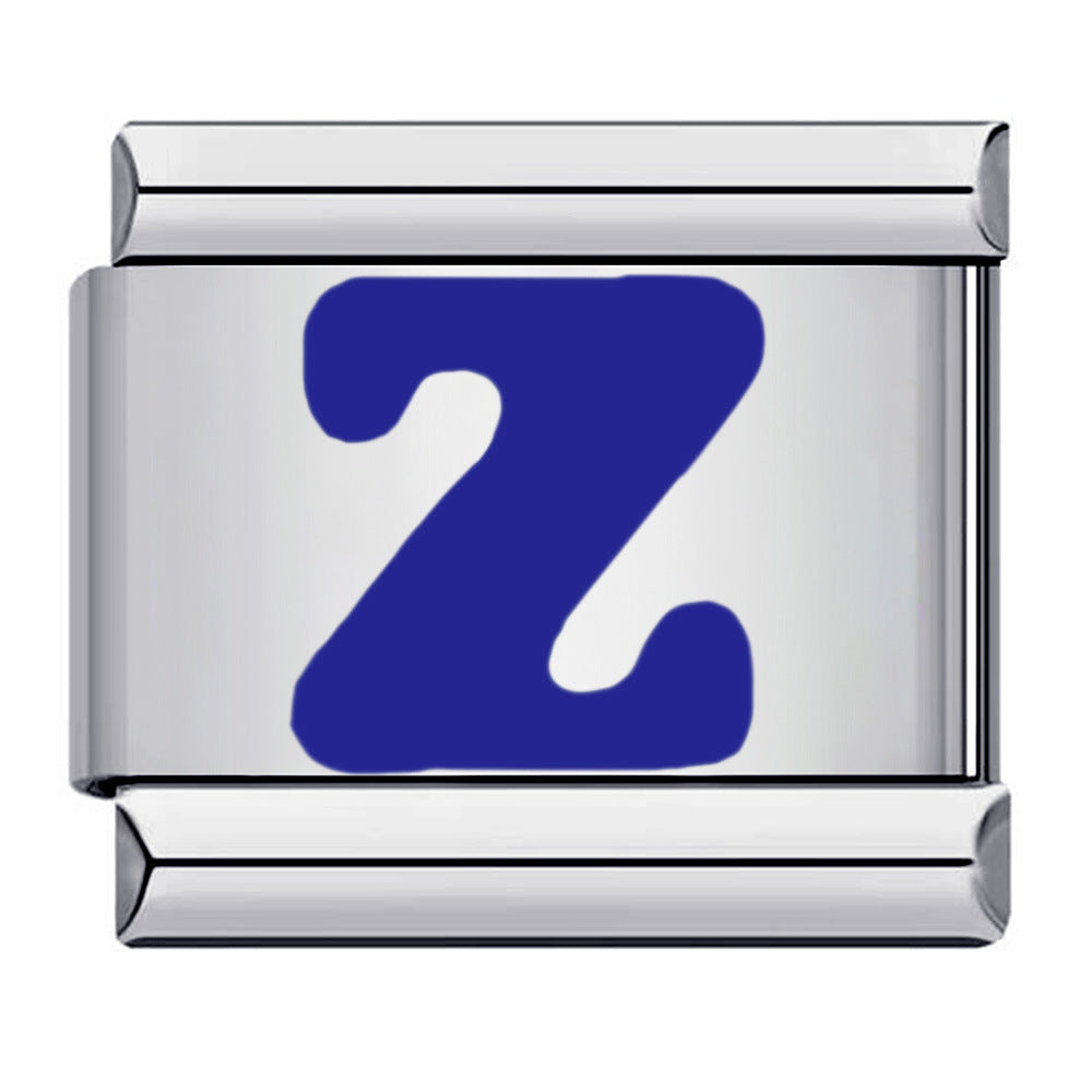 Blue Enamel Alphabet Stainless Steel Italian Charm Links