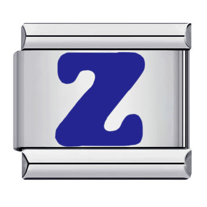 Blue Enamel Alphabet Stainless Steel Italian Charm Links