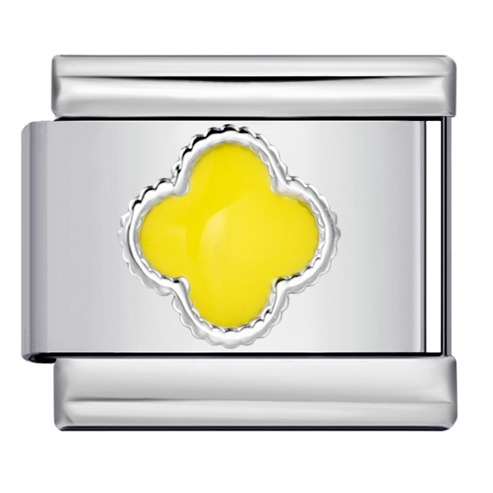 Color Enamel Four Leaf Clover Stainless Steel Italian Charm Links
