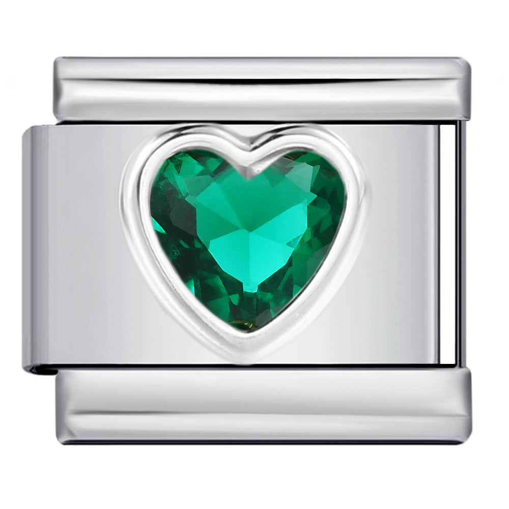 Heart Micro Paved Color Stone Italian Charm Stainless Steel