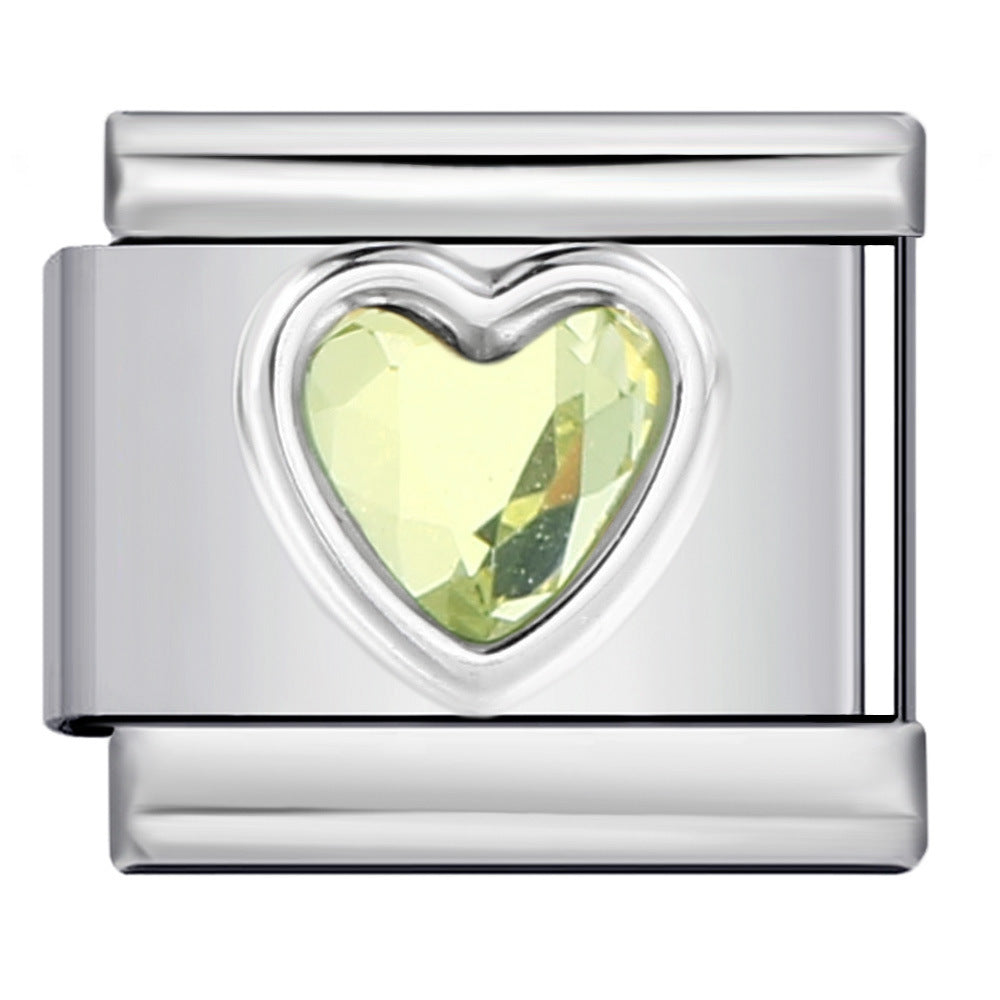 Heart Micro Paved Color Stone Italian Charm Stainless Steel