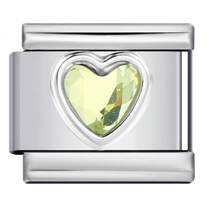 Heart Micro Paved Color Stone Italian Charm Stainless Steel