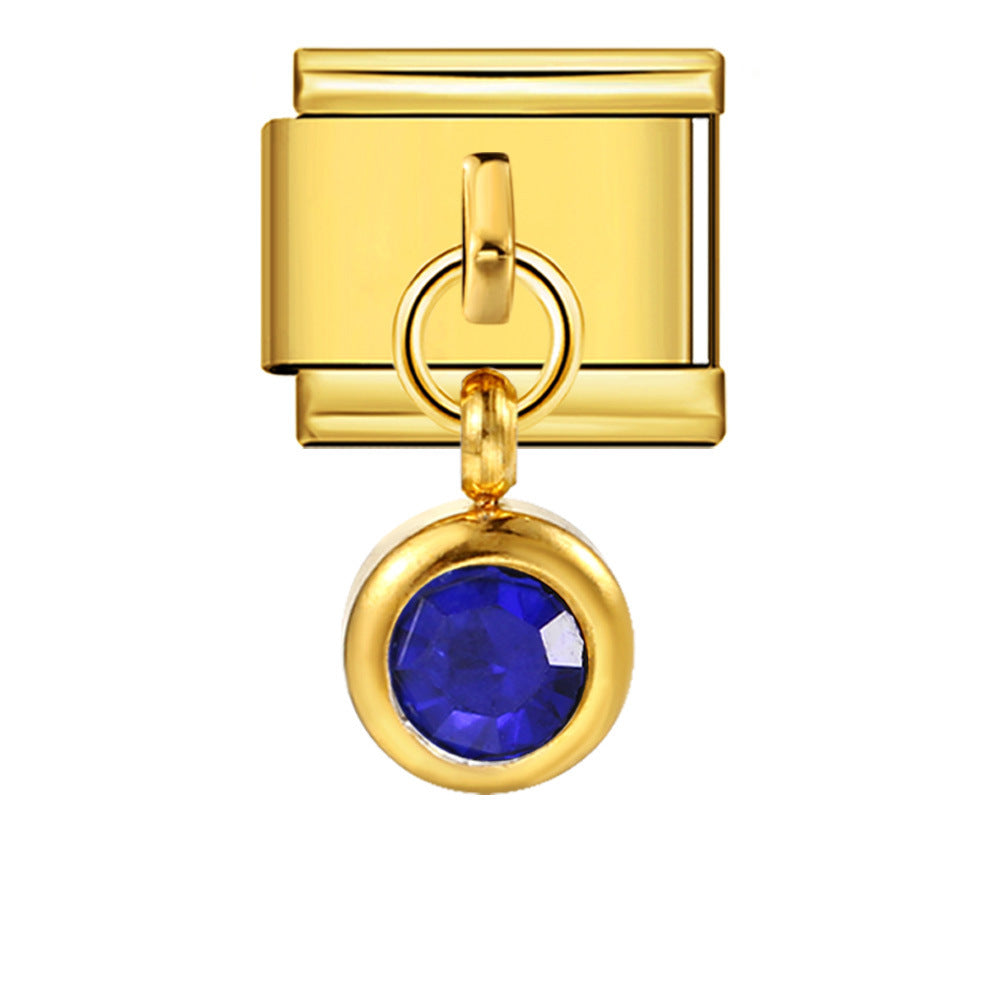 Colorful birthstone gold and silver base round pendant italian module stainless steel hook fashionable versatile bracelet
