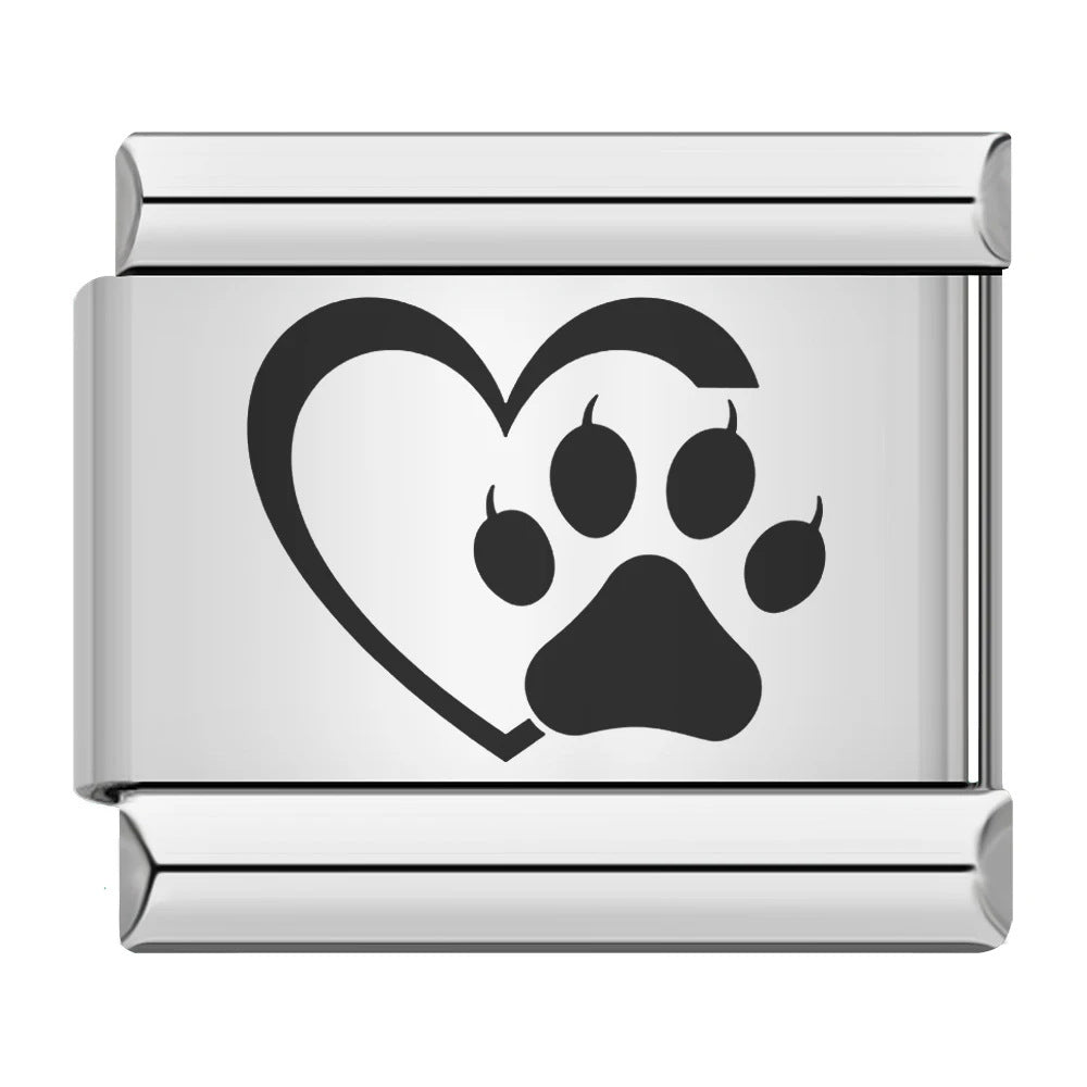 Laser Engraved Cat Paw Dog Stainless Steel Italian Charm Links