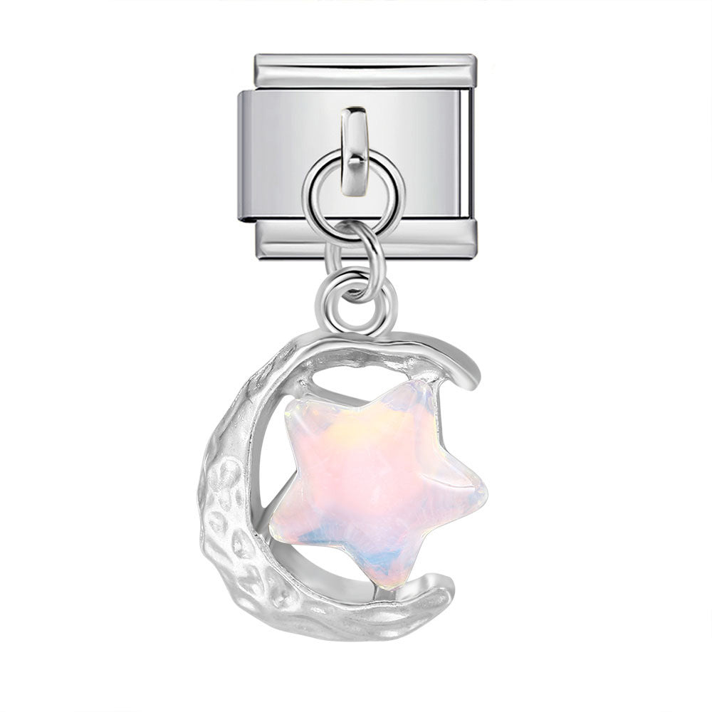 Colorful Heart Moon Bow Pendant Stainless Steel Italian Charm Links