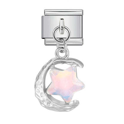 Colorful Heart Moon Bow Pendant Stainless Steel Italian Charm Links