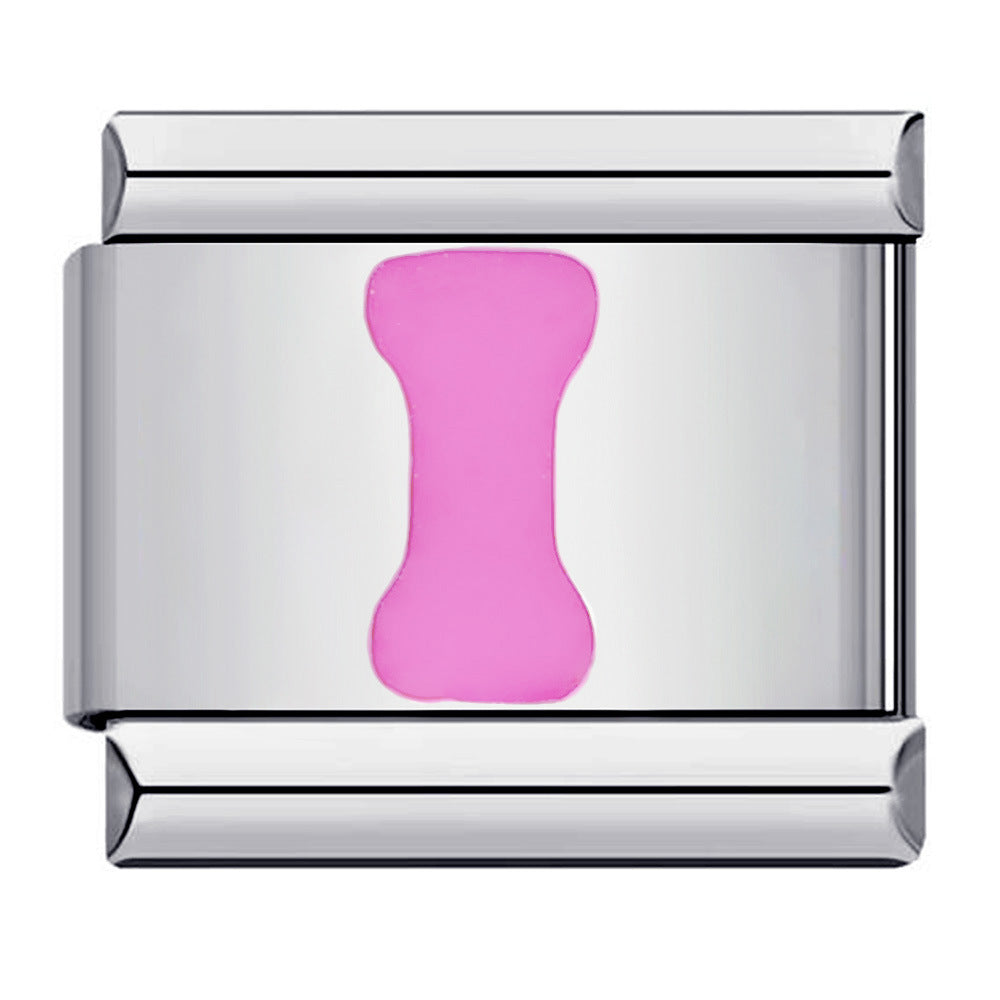 Pink Enamel Alphabet Stainless Steel Italian Charm Links