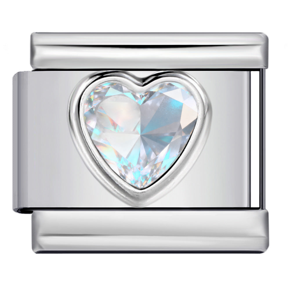 Heart Micro Paved Color Stone Italian Charm Stainless Steel