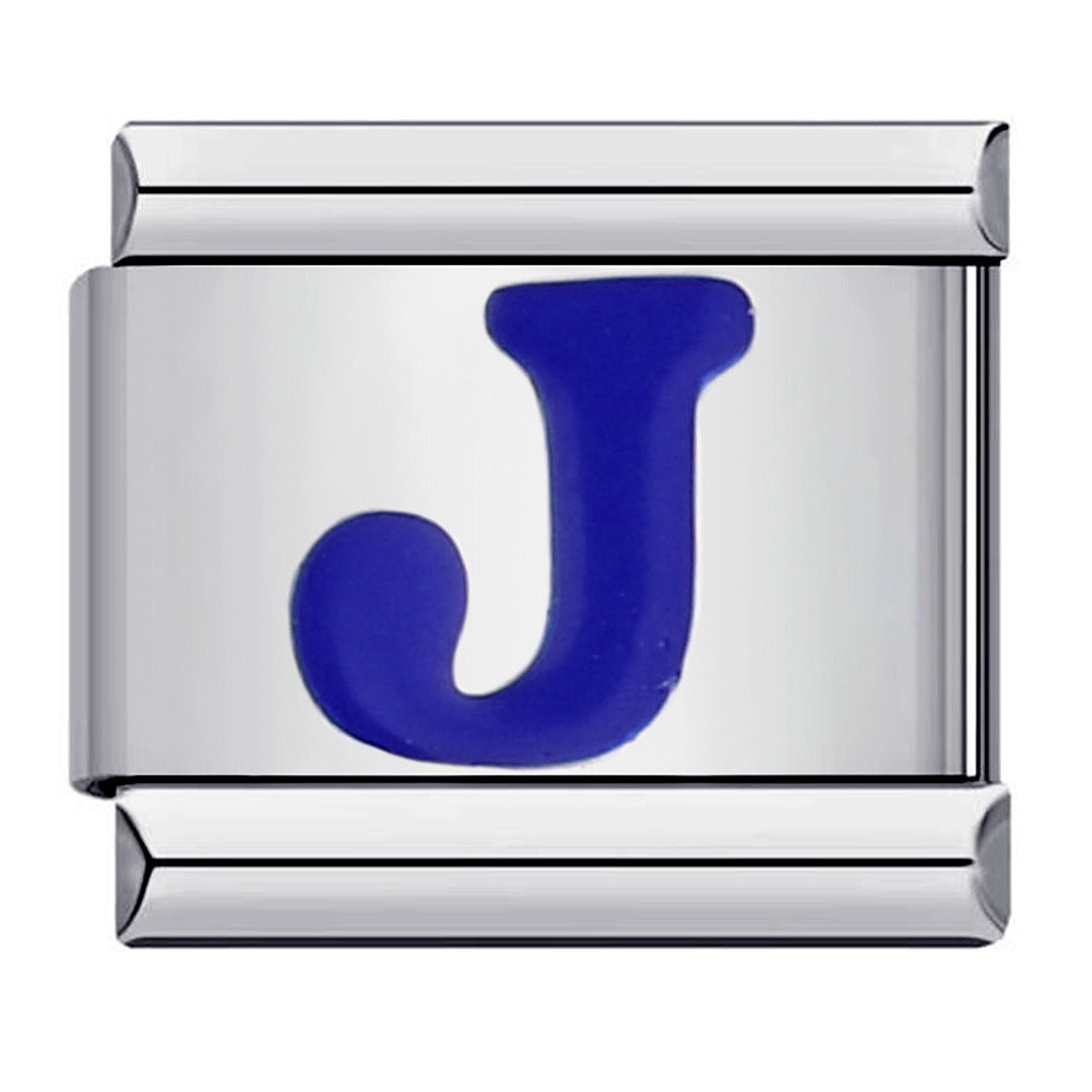 Blue Enamel Alphabet Stainless Steel Italian Charm Links