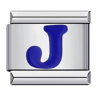 Blue Enamel Alphabet Stainless Steel Italian Charm Links