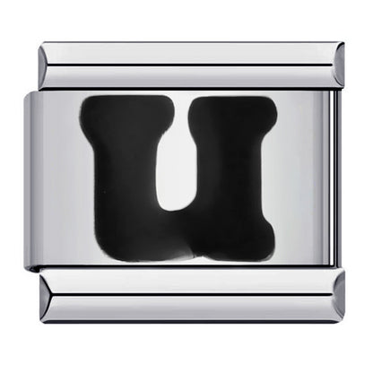 Black Letter Italian Charm Bracelet Stainless Steel