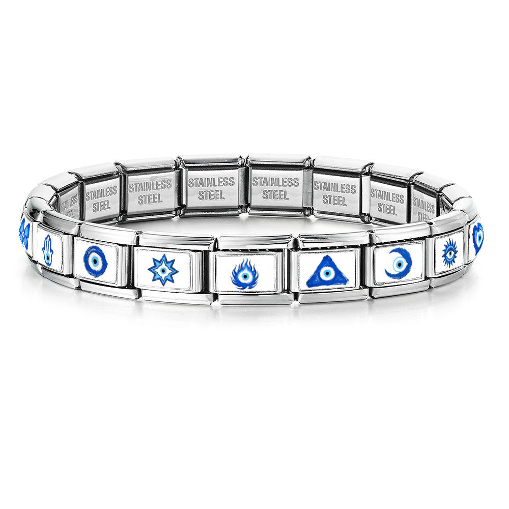 Blue devil's eye module bracelet - detachable diy stainless steel link bracelet chain accessories wholesale
