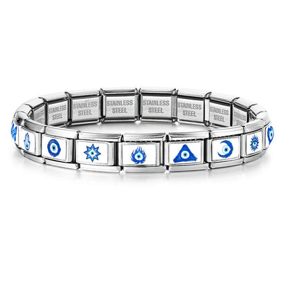 Blue devil's eye module bracelet - detachable diy stainless steel link bracelet chain accessories wholesale