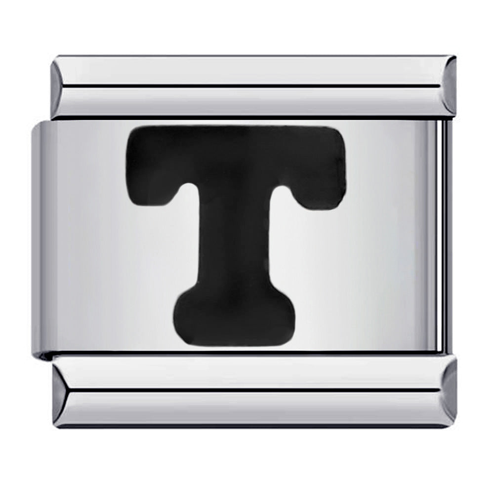 Black Letter Italian Charm Bracelet Stainless Steel
