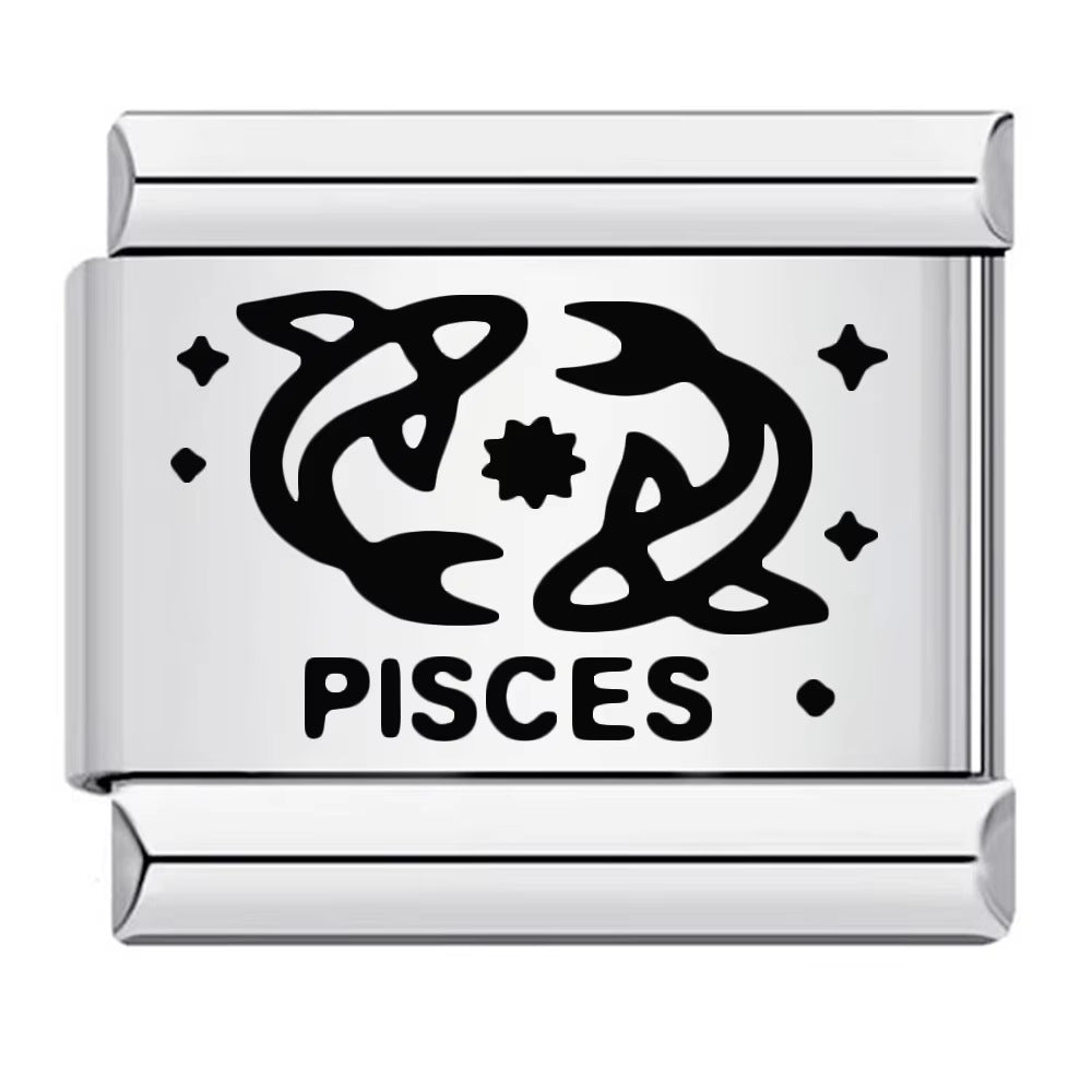 Cross-border hot-selling laser engraved 12 zodiac sign elements stainless steel diy italian modular bracelet bangle accessories