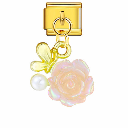 Love flower pendant Italian module bracelet, single hook stainless steel elastic splicing strap chain