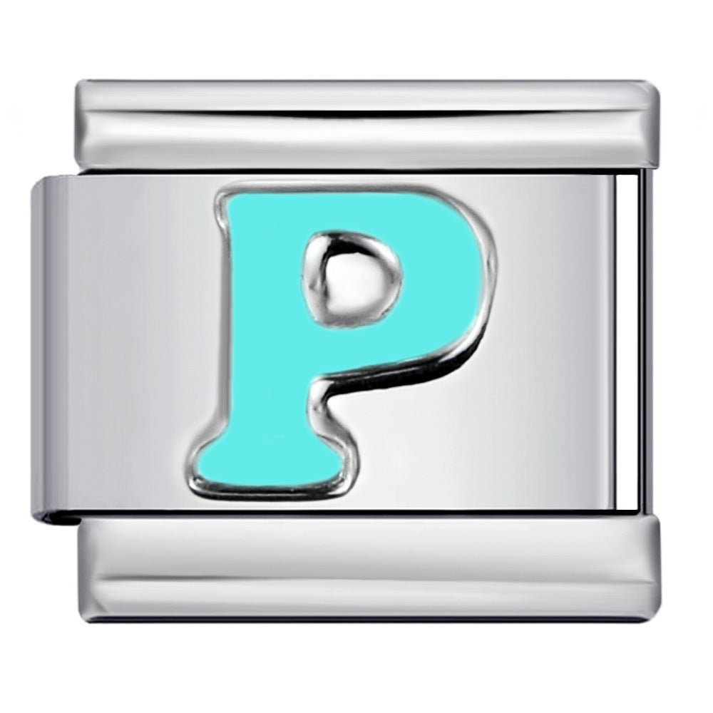 Sky Blue Letter Italian Charm Stainless Steel DIY Charms