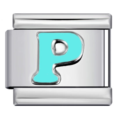 Sky Blue Letter Italian Charm Stainless Steel DIY Charms